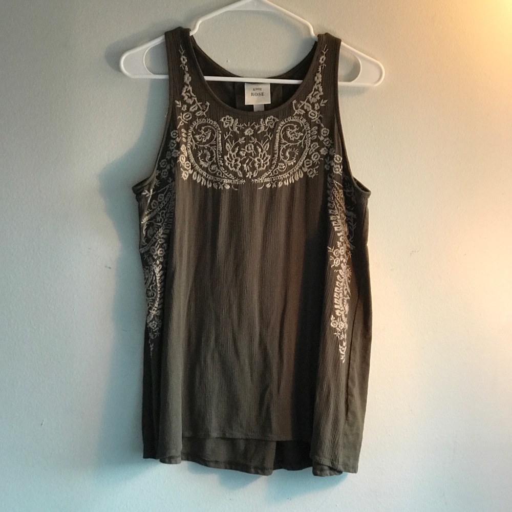 Knox Rose Army Green Embroidered Tank Top